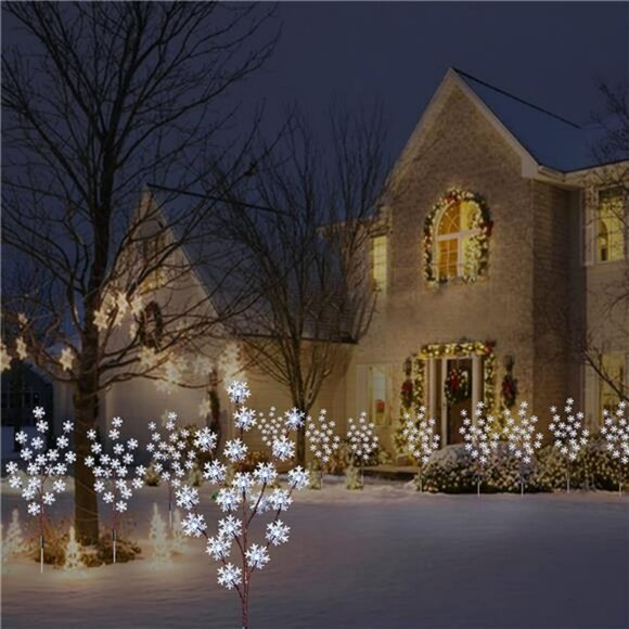 4pcs 80 led Solar Christmas Snowflake Lights for Yard Decor,8 Modes (Cool White) - Picture 3 of 7